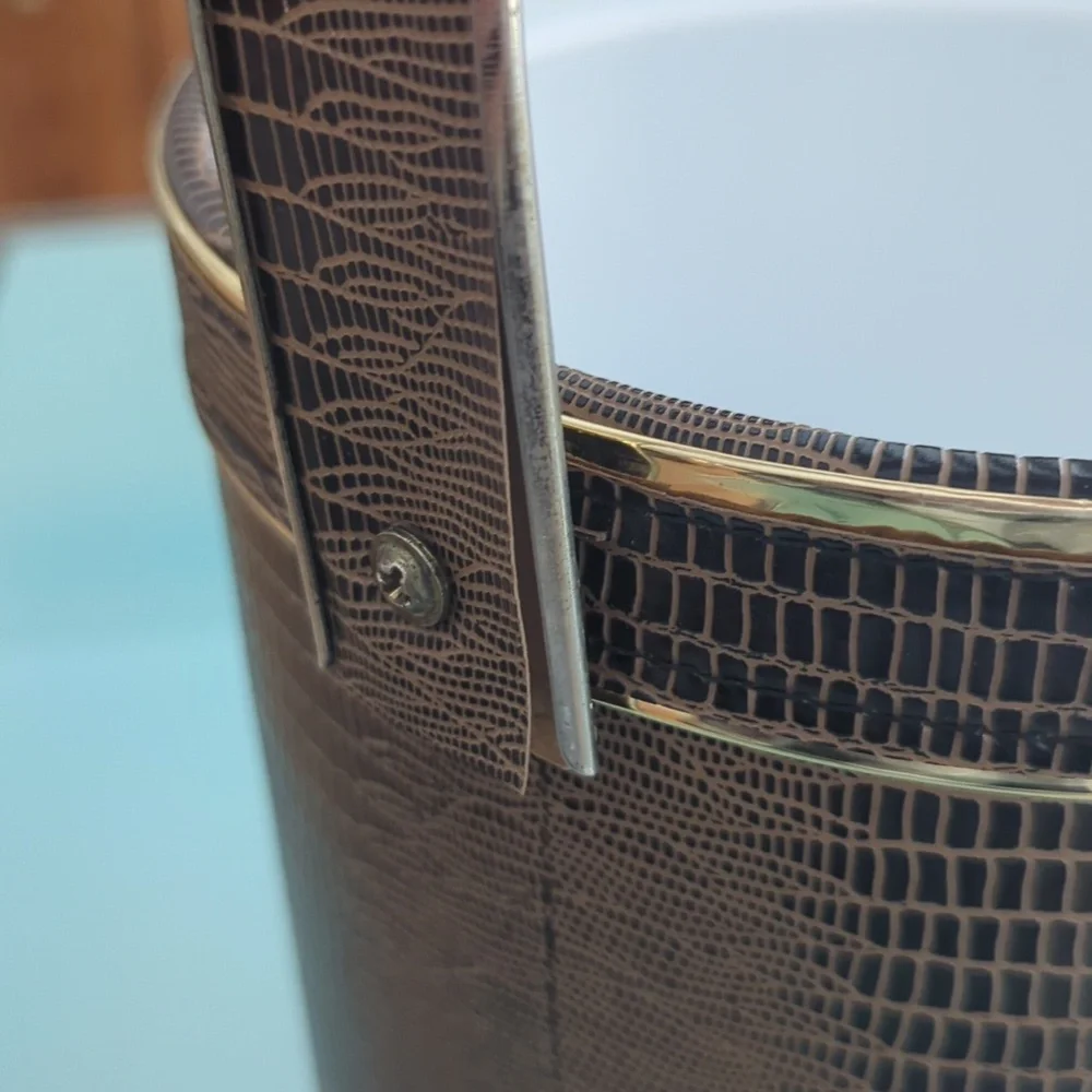 Hollywood Regency Ice Bucket, Brown Faux Alligator, Mid-Century Modern Barware